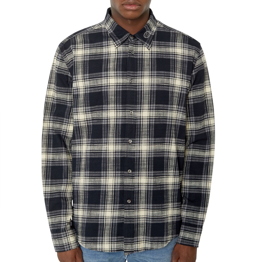 Diesel Black and Cream Plaid Shirt checkered flannel size small men 100% cotton